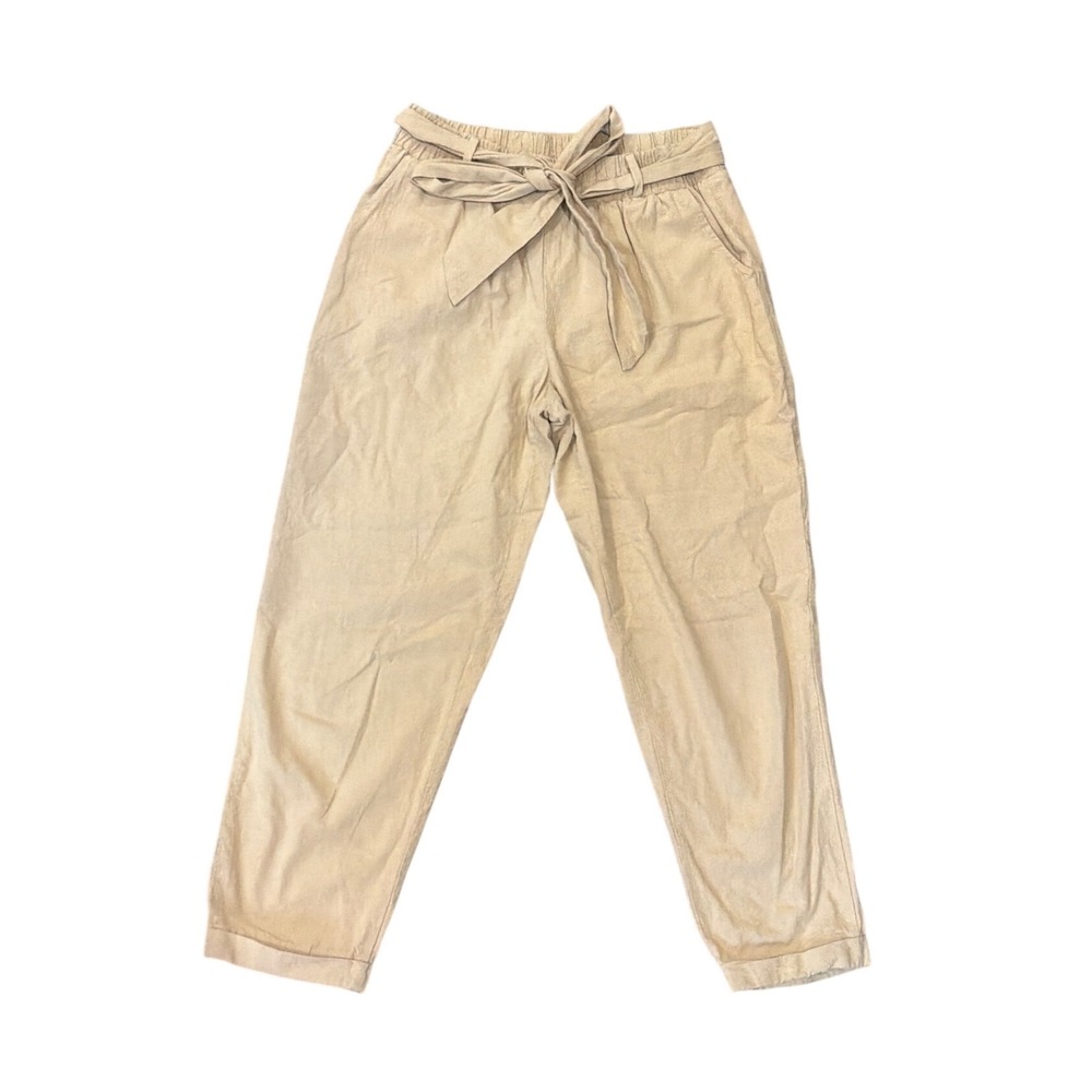 Carly Jean Los Angeles Tan Cotton Paperbag Waist Tapered Pants Womens Large L